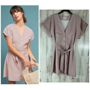 dRA Los Angeles Anthropologie Terracotta Seersucker Shirt Dress Small